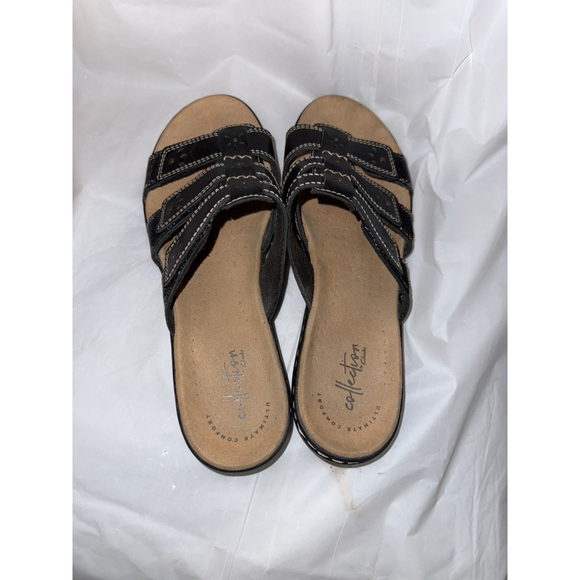 Clarks Leisa Cacti Q Sandals 8 M Black Multi Slide Comfort Leather Strap - Picture 14 of 16